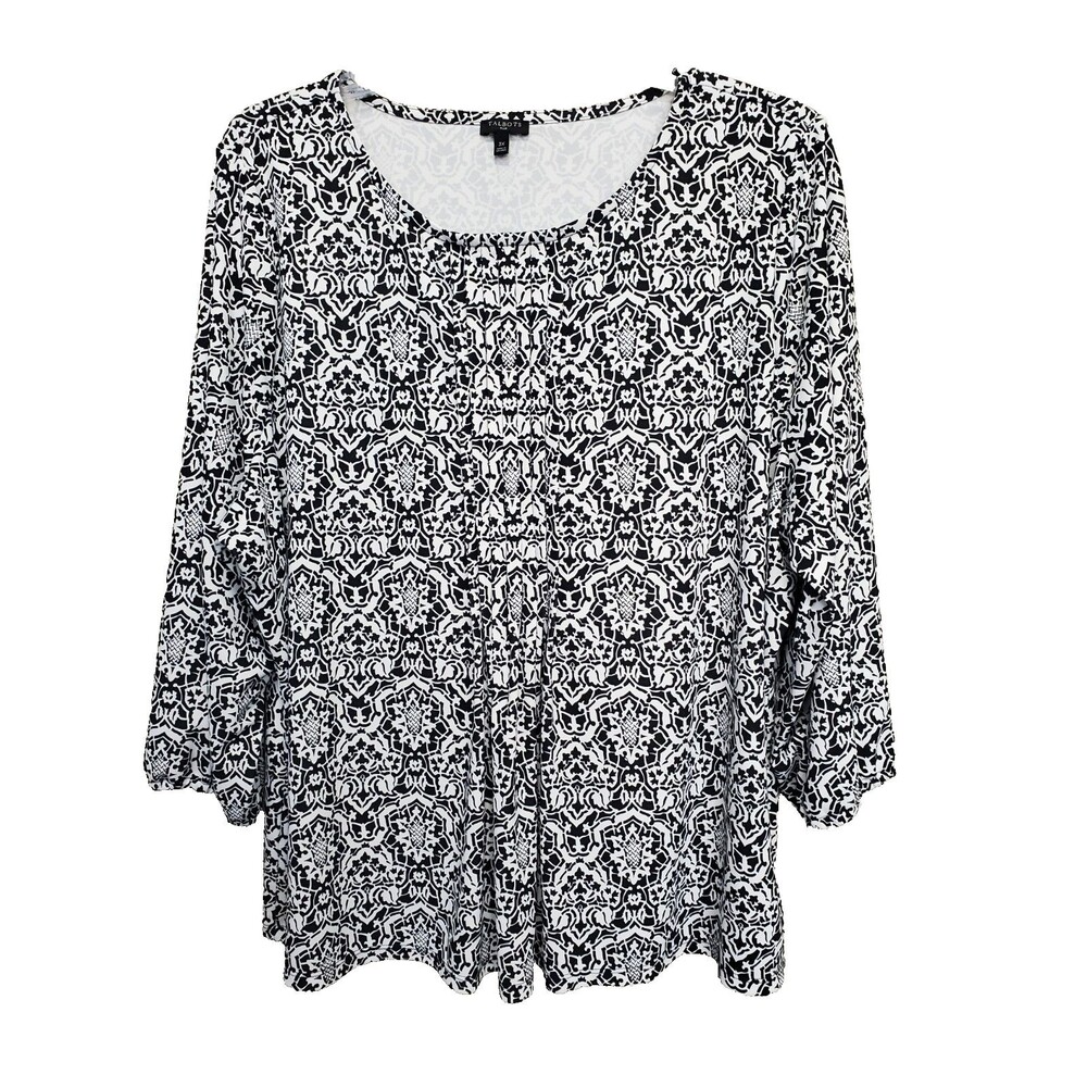 Talbots Plus Jersey Tile Print Pintucked 3/4 Sleeve Tunic Size 3X Lagenlook
